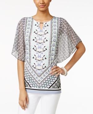 Jm Collection Printed Chiffon-sleeve Top, Only At Macy's
