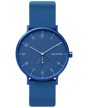 Skagen Unisex Aaren Aluminum Blue Silicone Strap Watch 41mm Created For Macy's