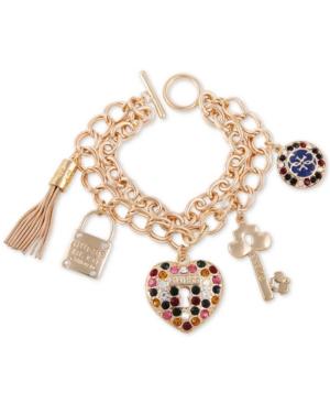 Guess Gold-tone Multicolor Crystal Double-row Charm Bracelet
