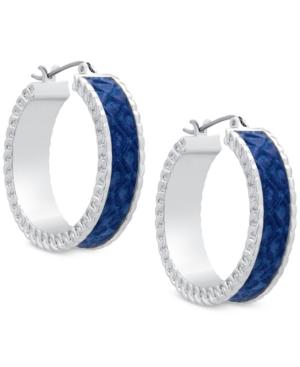 Guess Silver-tone & Blue Faux Suede Hoop Earrings