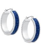 Guess Silver-tone & Blue Faux Suede Hoop Earrings