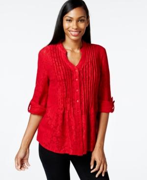 Style & Co. Pintucked Button-front Lace Blouse, Only At Macy's