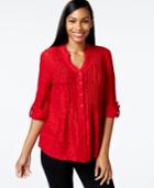 Style & Co. Pintucked Button-front Lace Blouse, Only At Macy's
