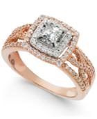 Diamond Princess Halo Engagement Ring (3/4 Ct. T.w.) In 14k Rose Gold
