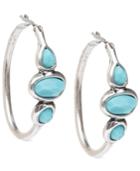 Lucky Brand Silver-tone Turquoise 1 Hoops Earrings