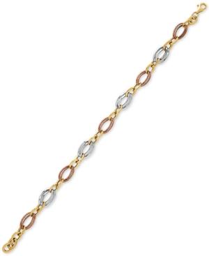 Tricolor Large Link Bracelet In 10k Gold, White Gold & Rose Gold