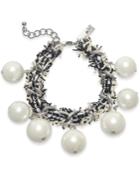 I.n.c. Silver-tone Imitation Pearl Fabric-weaved Flex Bracelet, Created For Macy's