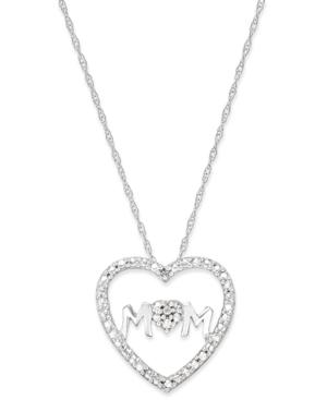 Diamond Accent Heart Mom Pendant Necklace In 10k White Gold