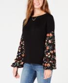 American Rag Juniors' Floral-print Contrast Sweater, Created For Macy's