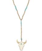 Lucky Brand Gold-tone & Blue Bead Bull Head Lariat Necklace