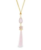 Catherine Malandrino Women's Pink Teardrop Shaped Rhinestone Station Yellow Gold-tone Tassel Necklace
