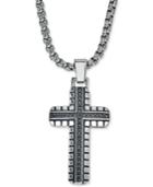 Esquire Men's Jewelry Diamond Cross Pendant Necklace (1/3 Ct. T.w.) In Stainless Steel, Created For Macy's
