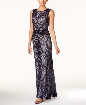 Vince Camuto Open-back Sequined Tassel Gown