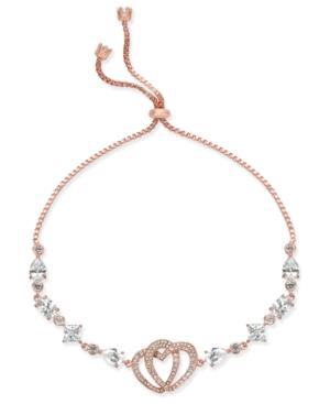Joan Boyce Rose Gold-tone Crystal Double Heart Slider Bracelet