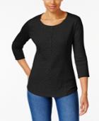 Karen Scott Cotton Lace-front Henley Top, Only At Macy's
