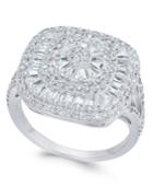 Cubic Zirconia Square Cluster Ring In Sterling Silver
