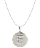 14k White Gold Necklace, Diamond Accent Letter E Disk Pendant