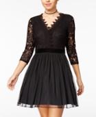 City Studios Juniors' Lace-trimmed Fit & Flare Dress