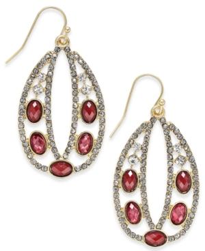Inc International Concepts Red Stone Pave Gold-tone Oval Drop Earrings, Only At Macy's