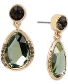 Kenneth Cole New York Gold-tone Jet Crystal & Green Stone Drop Earrings
