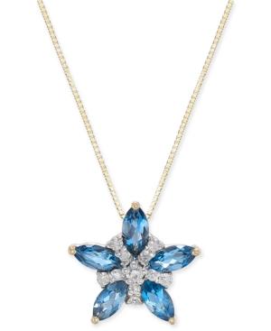 London Blue Topaz (1 Ct. T.w.) & Diamond (1/10 Ct. T.w.) 18 Pendant Necklace In 14k Gold