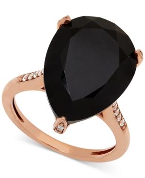 Onyx (18 X 13mm) & Diamond (1/10 Ct. T.w.) Ring In 14k Rose Gold-plated Sterling Silver