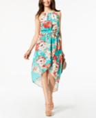 Bcx Juniors' Floral-print High-low Halter Dress