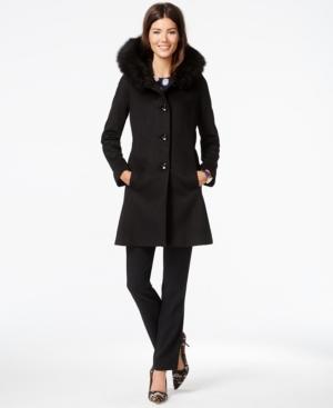 Forecaster Fox-fur-trim A-line Walker Coat