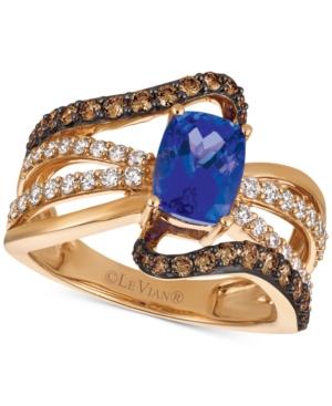 Le Vian Chocolatier Tanzanite (1-1/10 Ct. T.w.) And Diamond (7/8 Ct. T.w.) Statement Ring In 14k Rose Gold