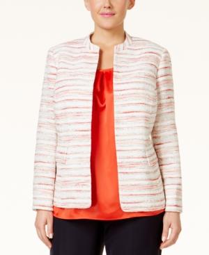 Kasper Plus Size Striped Tweed Flyaway Jacket