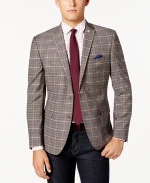 Nick Graham Men's Slim-fit Tan Plaid Jacket