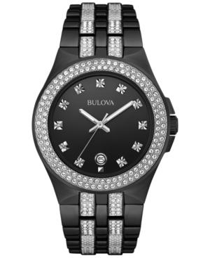 Bulova Men's Crystal Accent Black-tone Stainless Steel Bracelet Watch 42mm 98b251
