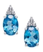 Blue Topaz (2-3/4 Ct. T.w.) And White Topaz (1/5 Ct. T.w.) Stud Earrings In 10k White Gold
