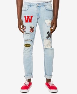 Jaywalker Men's Ripped Light Indigo Patch Jeans, Only At Macys