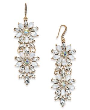 Inc International Concepts Gold-tone Crystal & White Stone Flower Double Drop Earrings, Created For Macy's