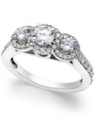 Diamond Halo Three-stone Ring (1 Ct. T.w.) In 14k White Gold