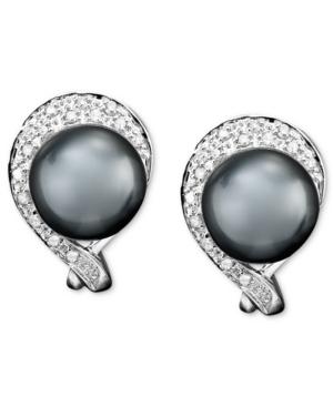 14k White Gold Cultured Tahitian Pearl & Diamond (1/6 Ct. T.w.) Swirl Earrings
