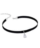 Danori Silver-tone Crystal Teardrop Black Ribbon Choker Necklace