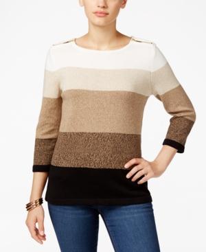Karen Scott Striped Zip-trim Sweater, Only At Macy's