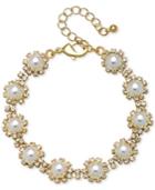 Jewel Badgley Mischka Gold-tone Crystal & Imitation Pearl Link Bracelet