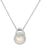 Majorica Sterling Silver White Imitation Pearl (12mm) And Pave Halo Pendant Necklace