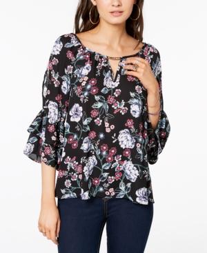 Bcx Juniors' Floral-print Bell-sleeve Top