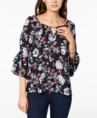 Bcx Juniors' Floral-print Bell-sleeve Top