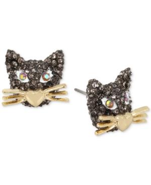 Betsey Johnson Two-tone Pave Cat Stud Earrings