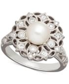 Honora Style Cultured Freshwater Pearl (7mm) & Swarovski Zirconia Ring In Sterling Silver