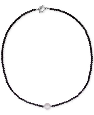 Majorica Sterling Silver Black Bead And Imitation Pearl Collar Necklace