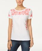 Charter Club Petite Cotton Embroidered Top, Only At Macy's