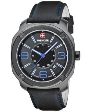 Wenger Men's Swiss Escort Black Leather Strap Watch 46mm 01.1051.105