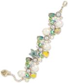 Betsey Johnson Gold-tone Crystal & Imitation Pearl Seashell Cluster Flex Bracelet