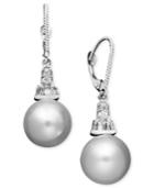 14k White Gold Earrings, Cultured South Sea Pearl (10mm) And Diamond (1/5 Ct. T.w.) Drop Earrings